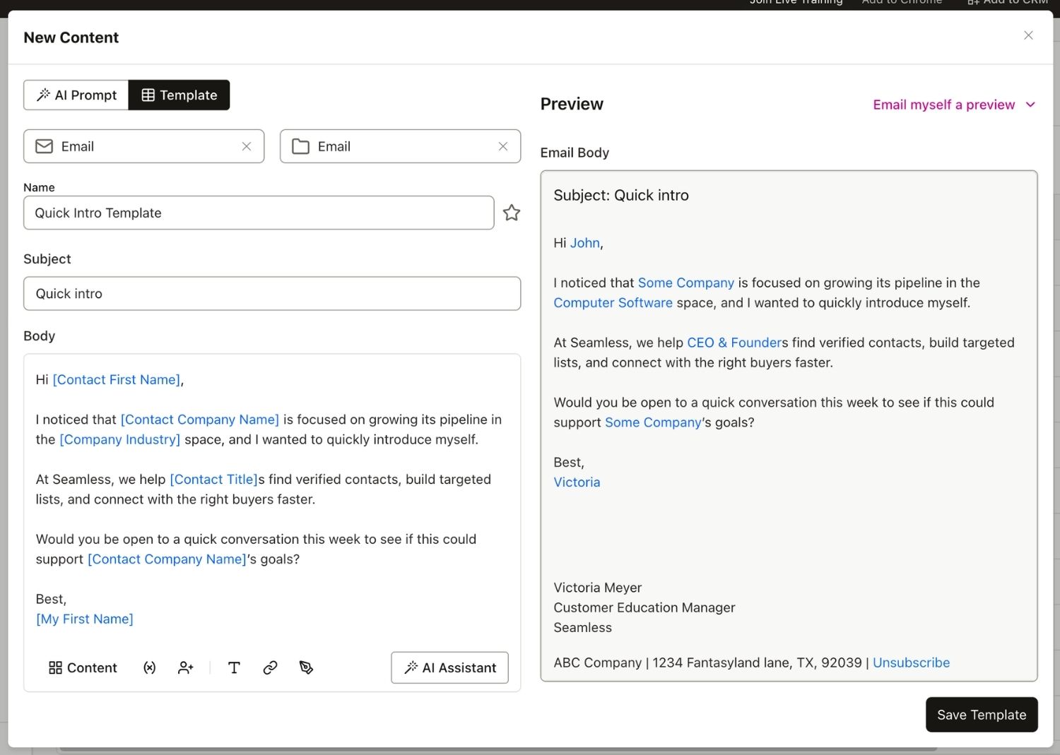 Dynamic Variables in Email Draft