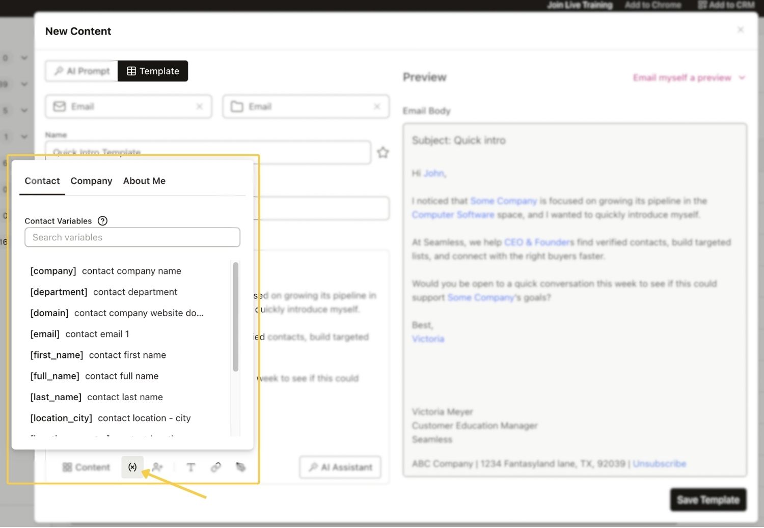 Dynamic Variables in New Content Modal