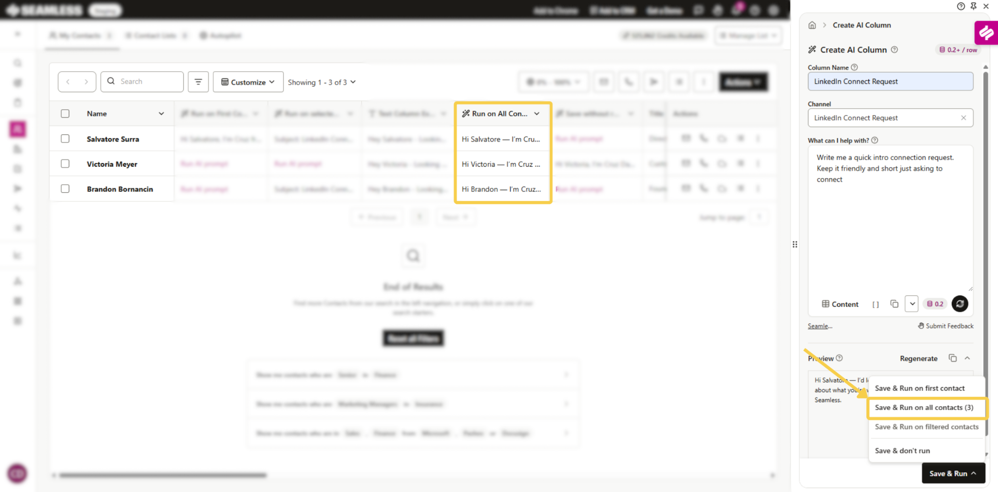 Run AI Columns on all Contacts