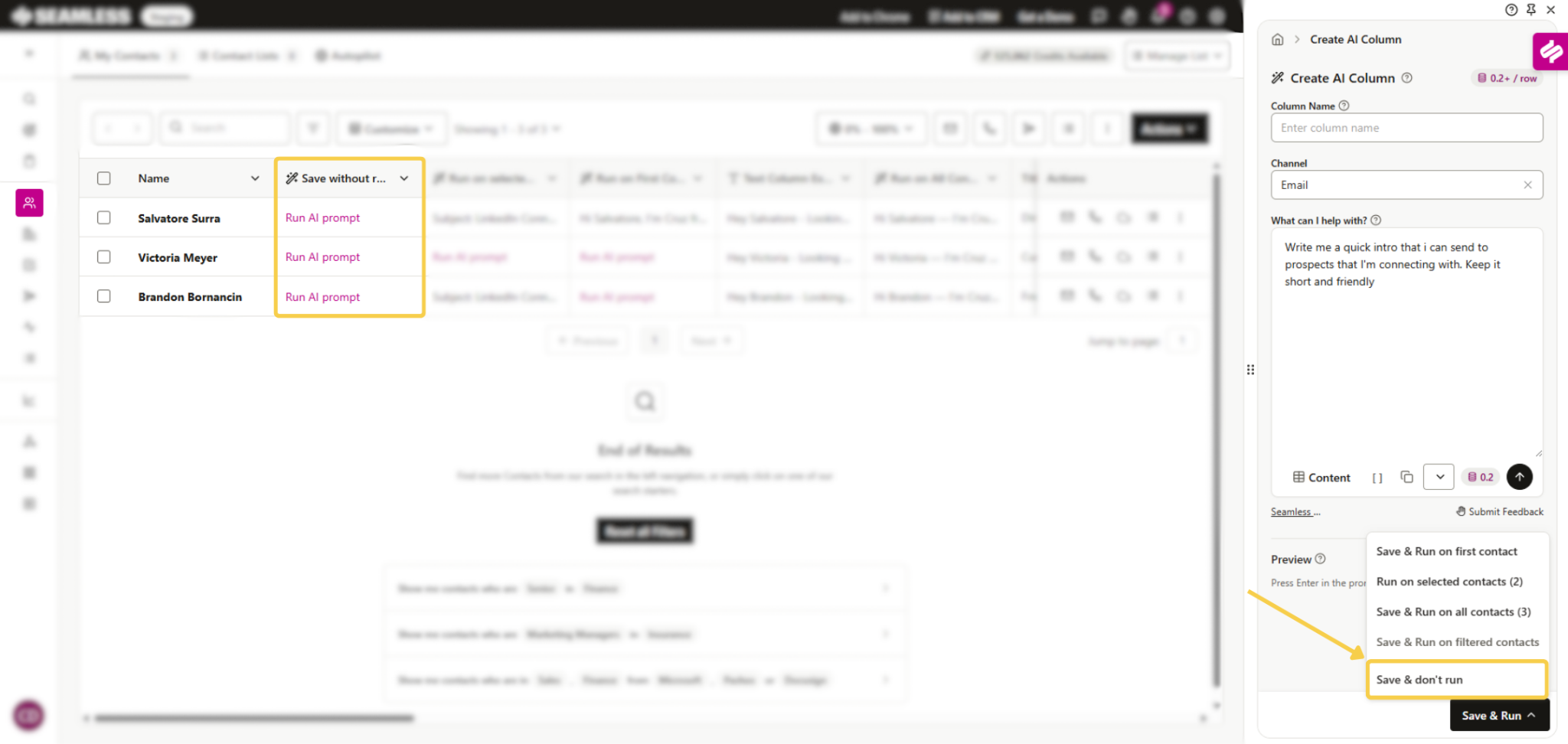 Save AI Columns without running