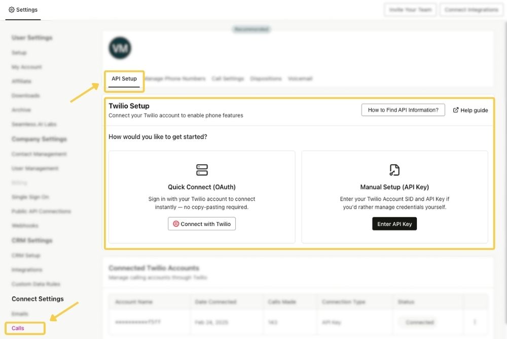 Set up your Twilio account within Connect