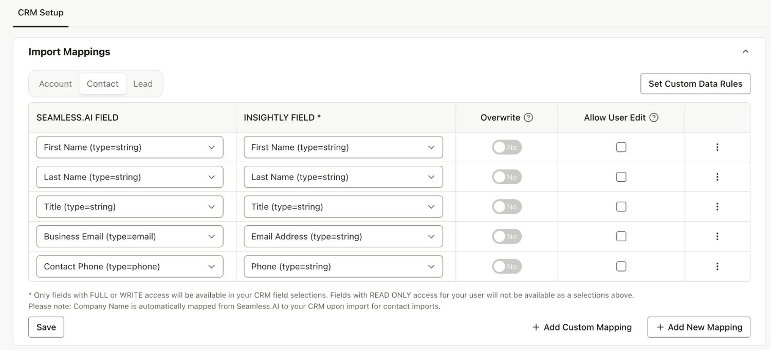 Insightly CRM Import Mappings