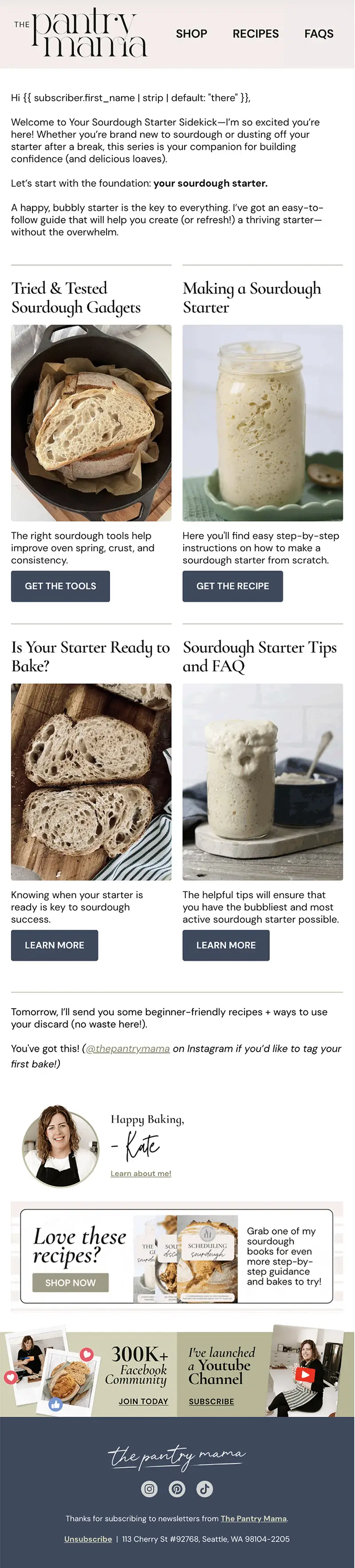 Recipe blog email design in kit