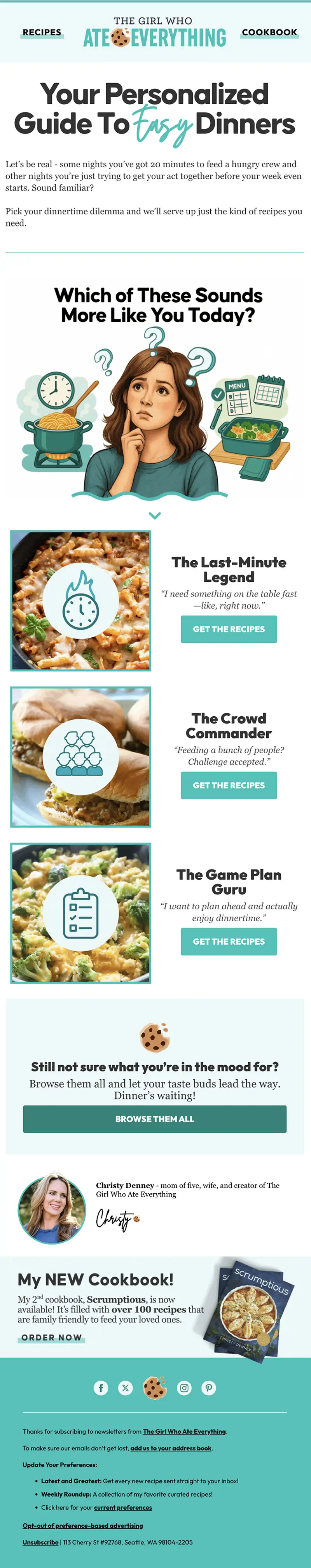Recipe blog email design in kit