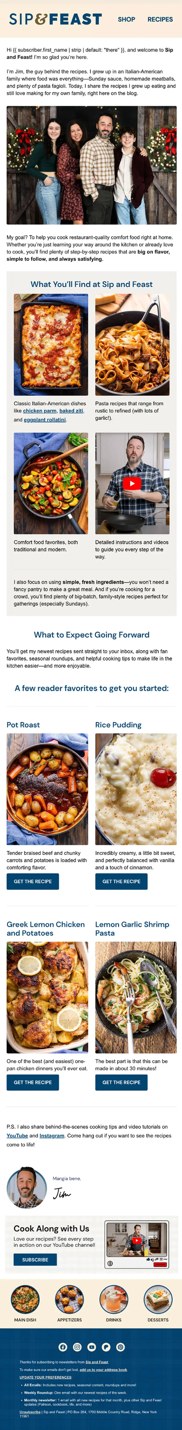 Recipe blog email design in kit