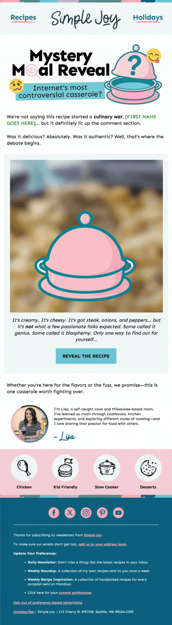 Recipe blog email design in kit