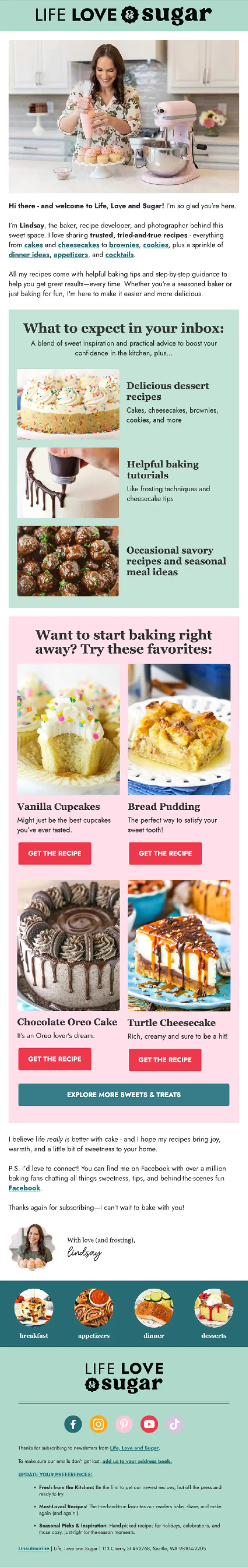 Recipe blog email design in kit