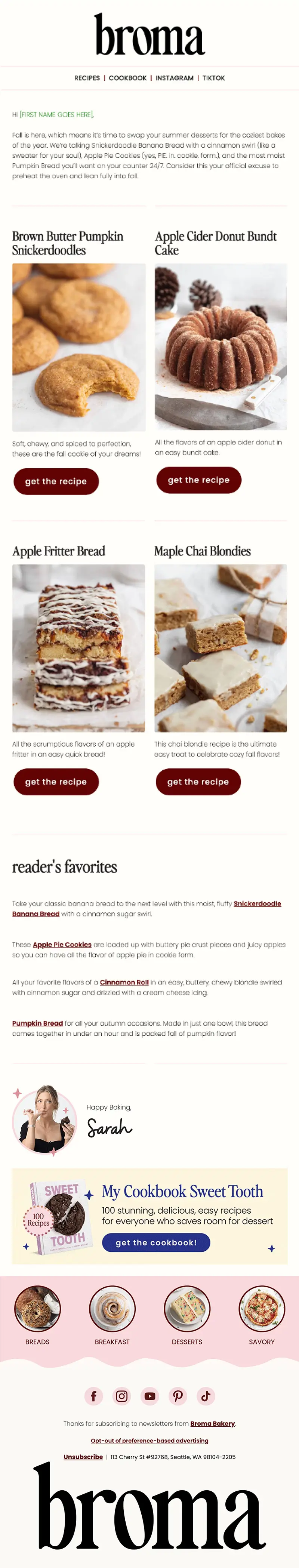 Recipe blog email design in kit