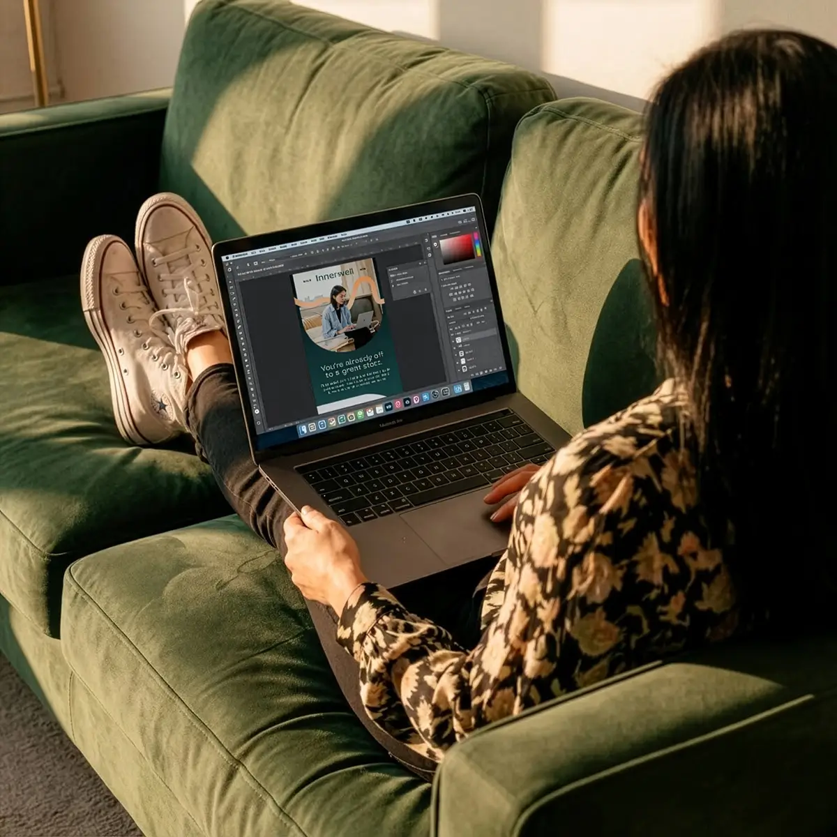 Freelance graphic designer on couch