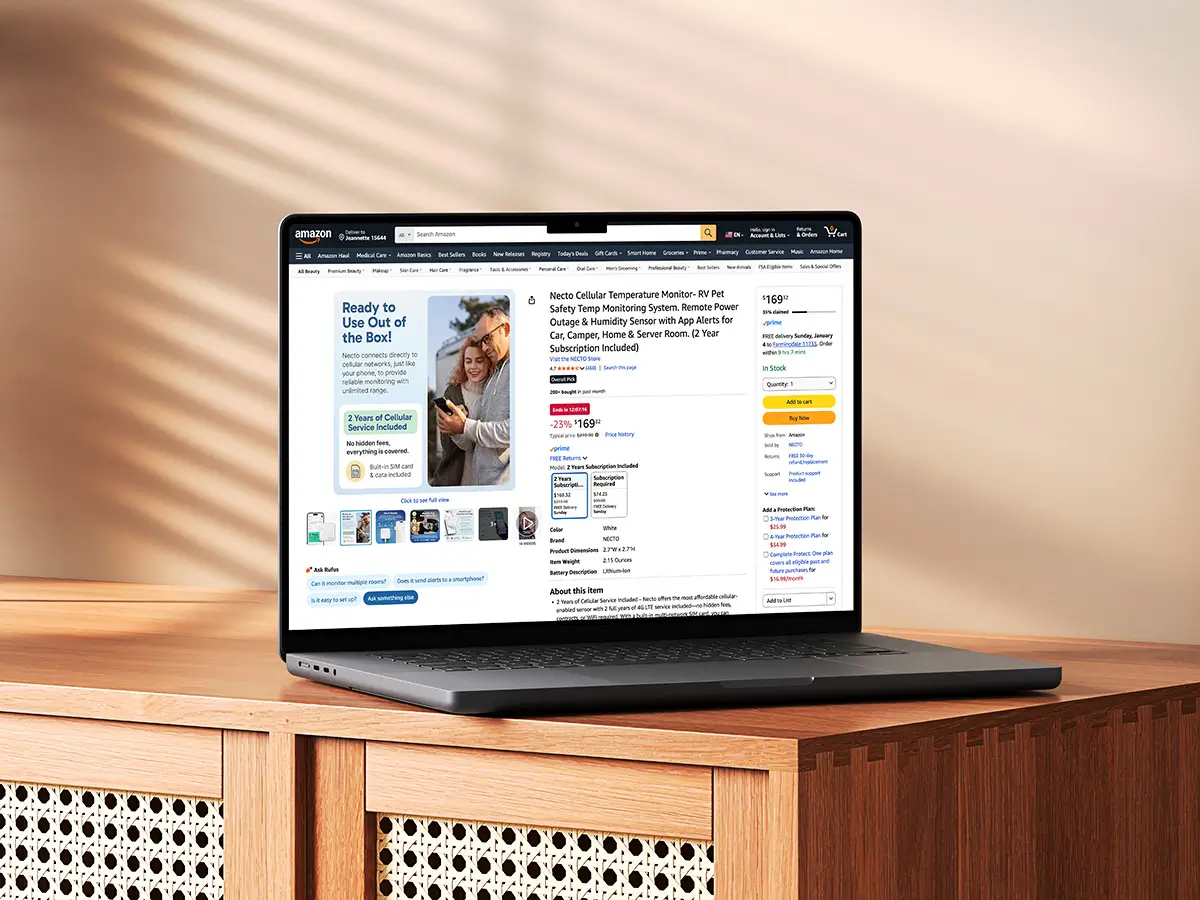 Amazon listing design example on a computer