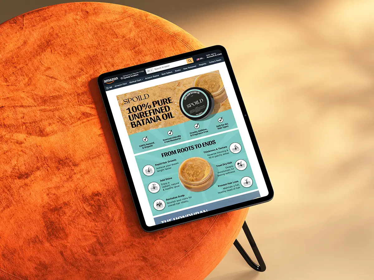 Amazon A+ Content design example on an  iPad