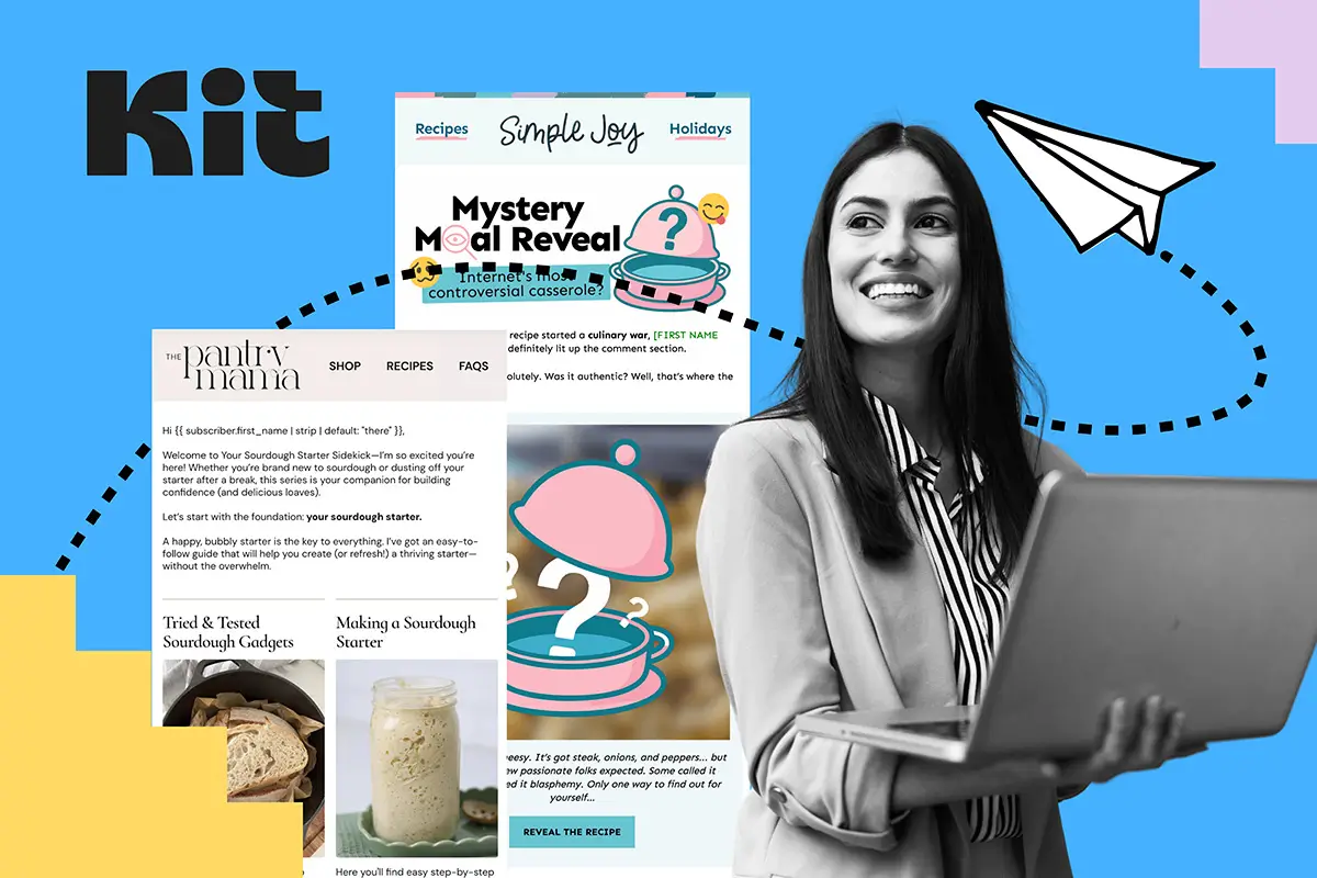 Female on laptop and Kit email examples