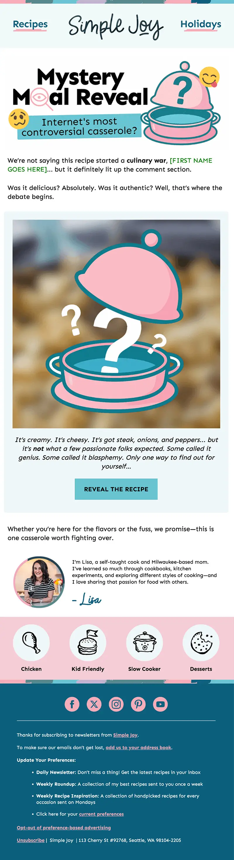 Recipe Blog Email Template Example