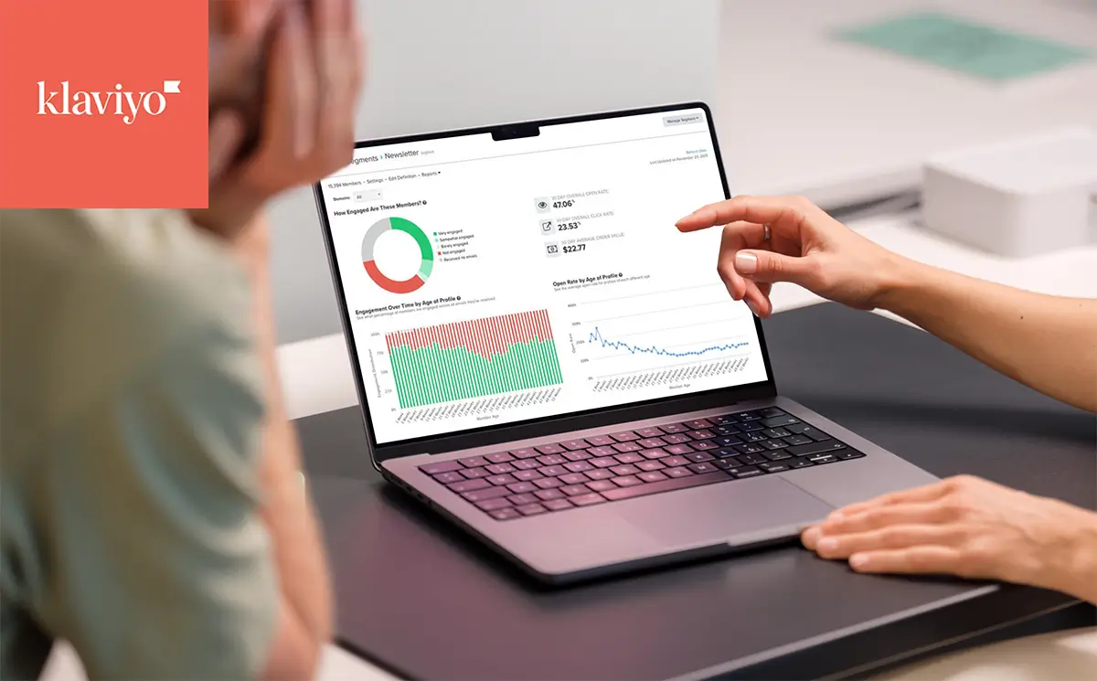Klaviyo analytics on a laptop