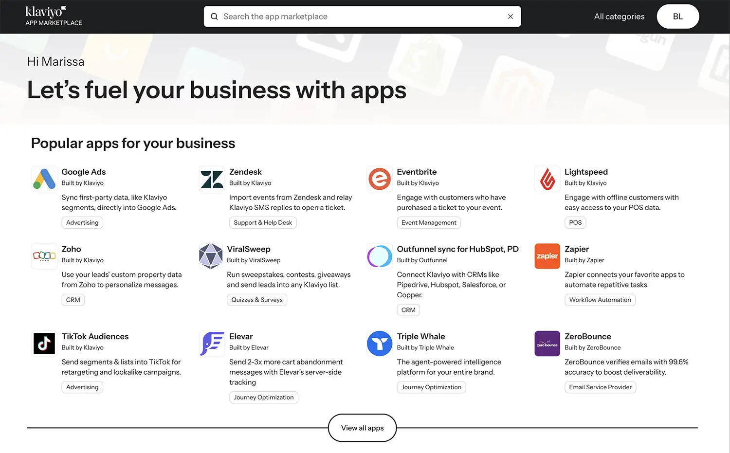 Klaviyo App Marketplace