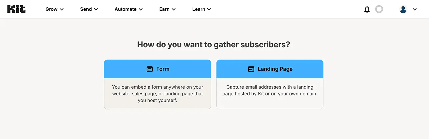 Kit Form and Landing Page Option