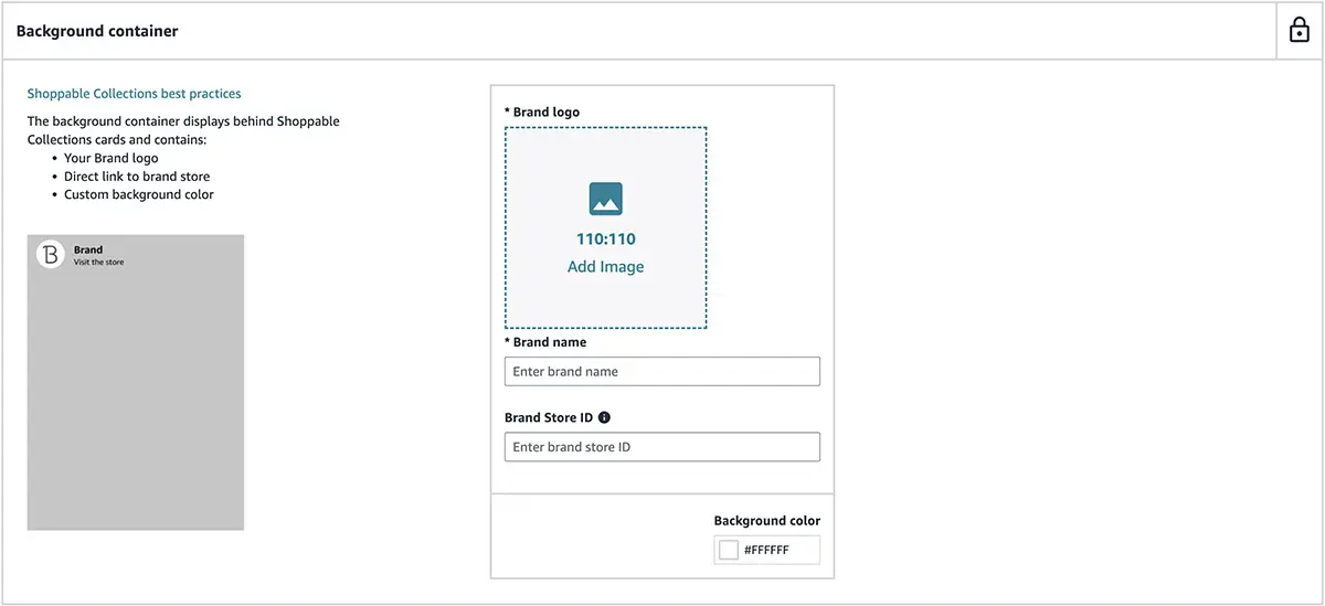 Amazon shoppable collections background container