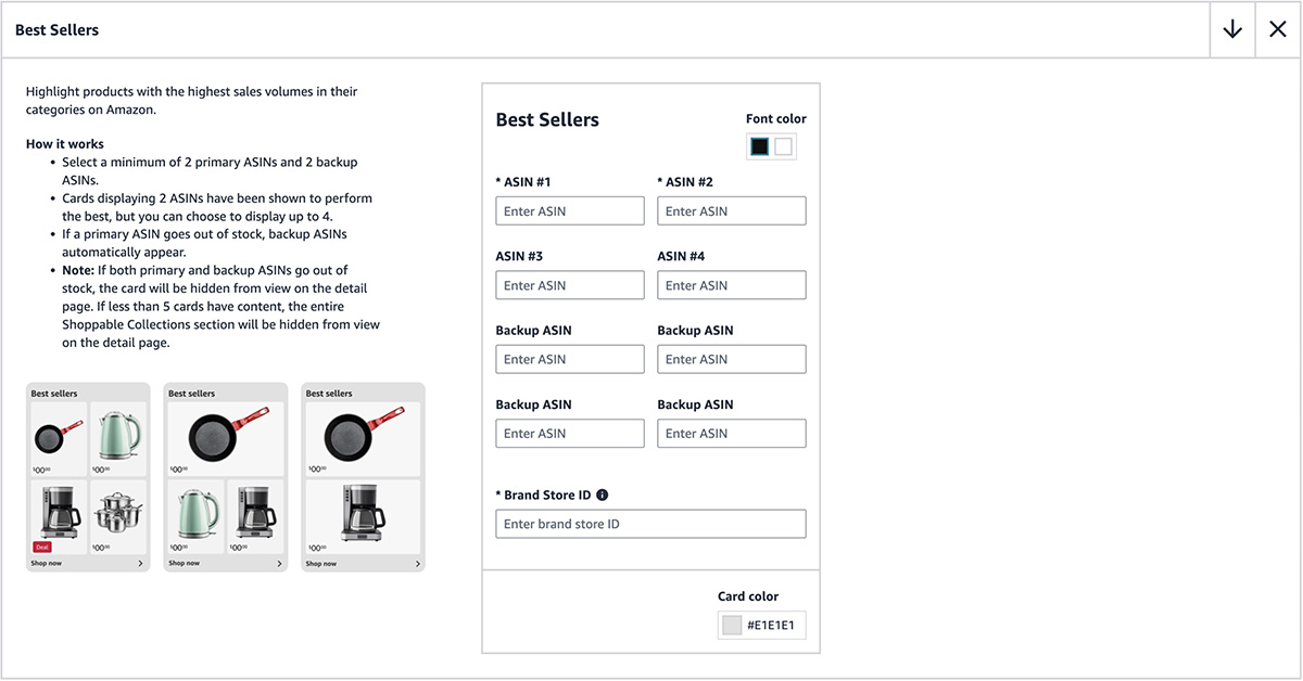 Best Sellers card in shoppable collections