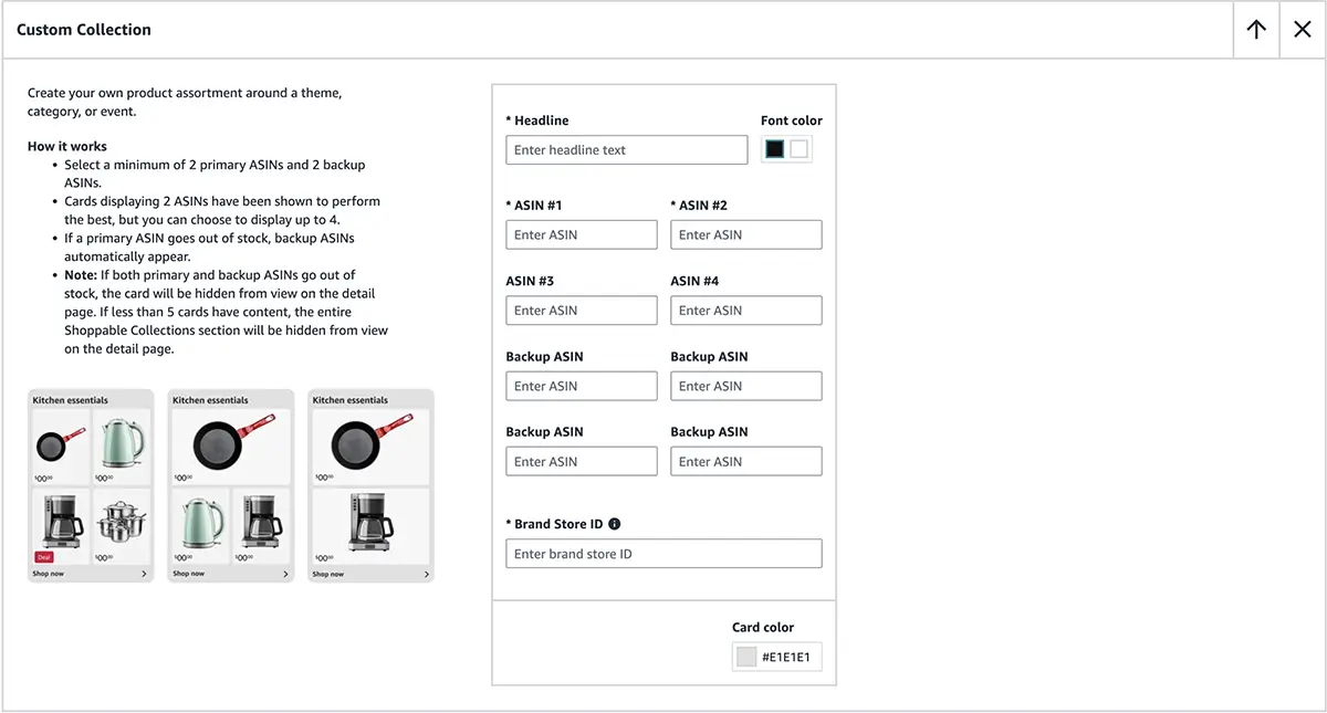 Custom card in Shoppable Collections
