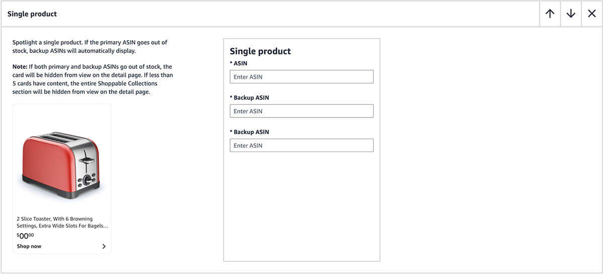 Single product card in Amazon Shoppable Collections