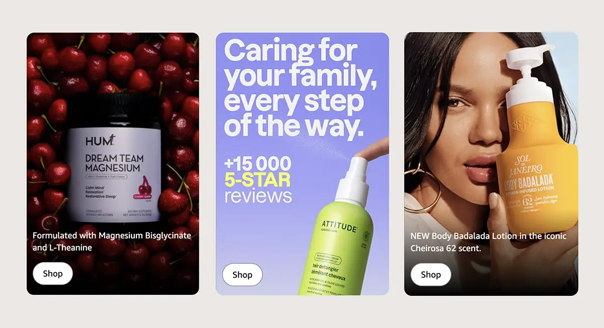 Image with text option examples in Amazon Shoppable Collections