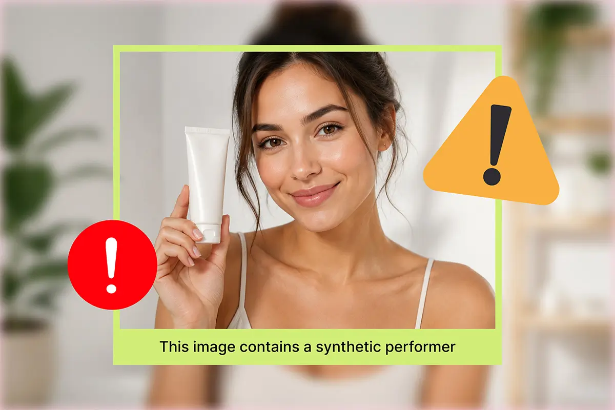 AI image of a female holding a product