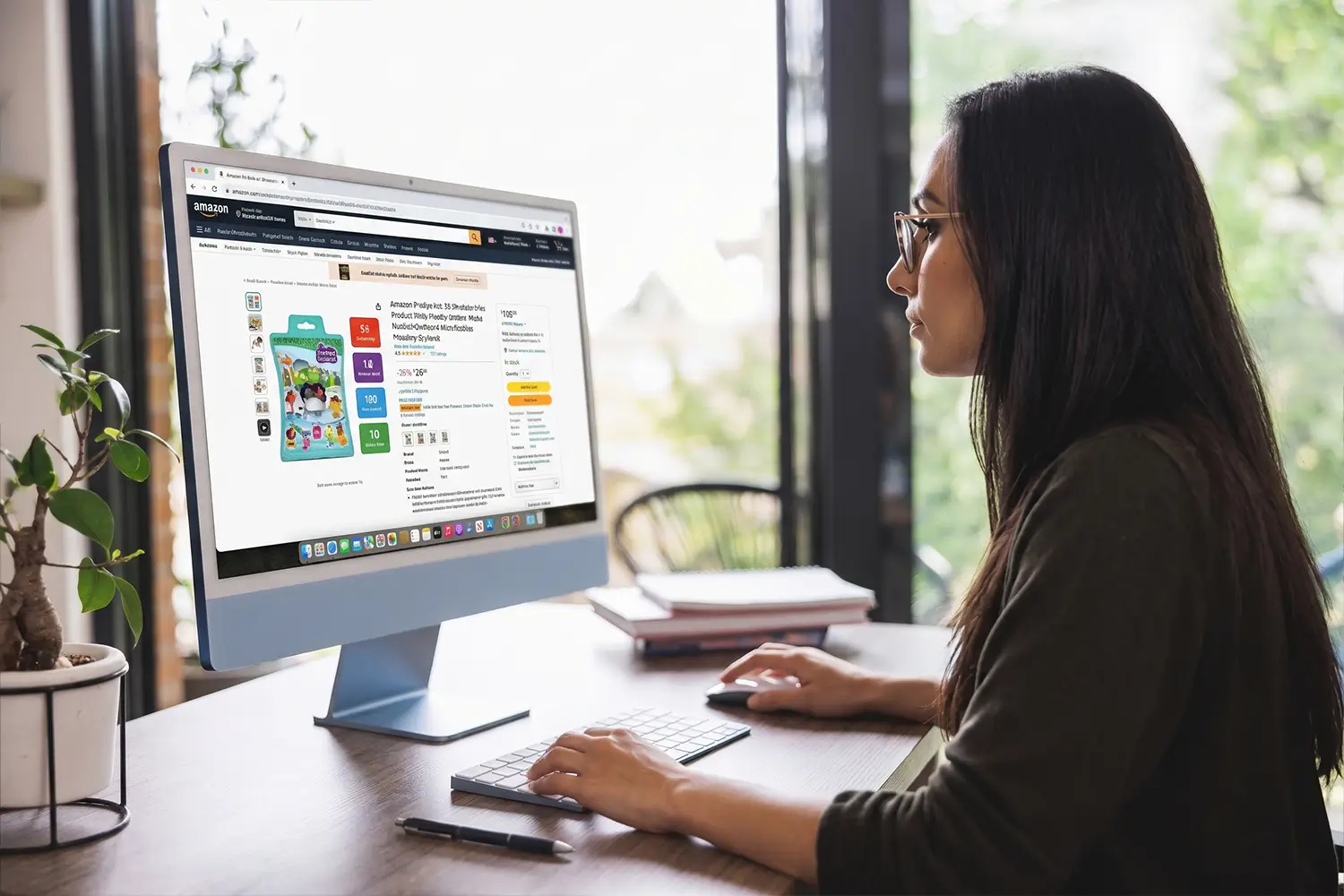 Female looking at Amazon on computer