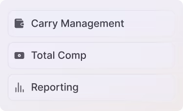 Menu with three options: Carry Management, Total Comp, and Reporting, each accompanied by a simple icon.