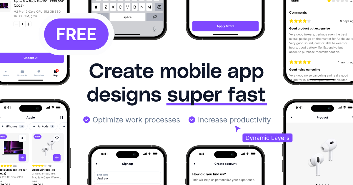 Dynamic layer mobile app design system ui kit for figma