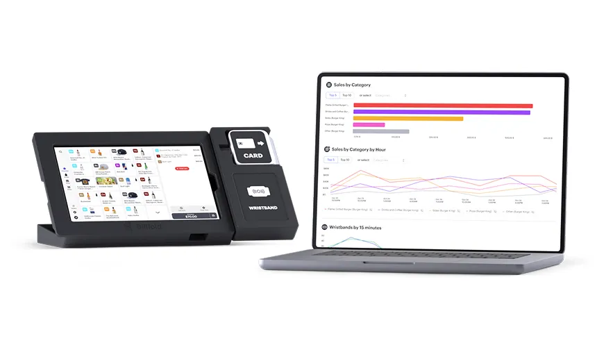 A Billfold POS tablet alongside a laptop displaying analytics charts to represent data insights and easy‐to‐use hardware