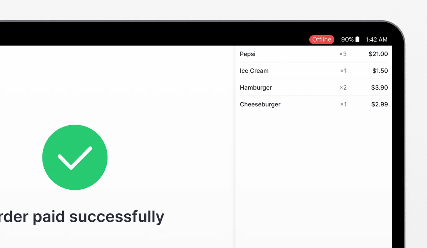 POS transaction confirmed during connectivity drop, showing payment completed successfully