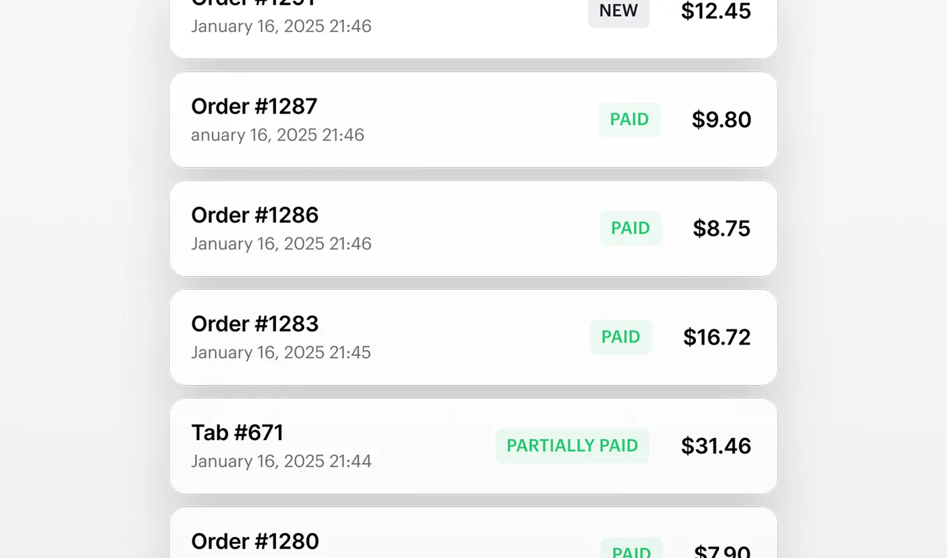 Multiple orders processed quickly on POS during peak hours at an event