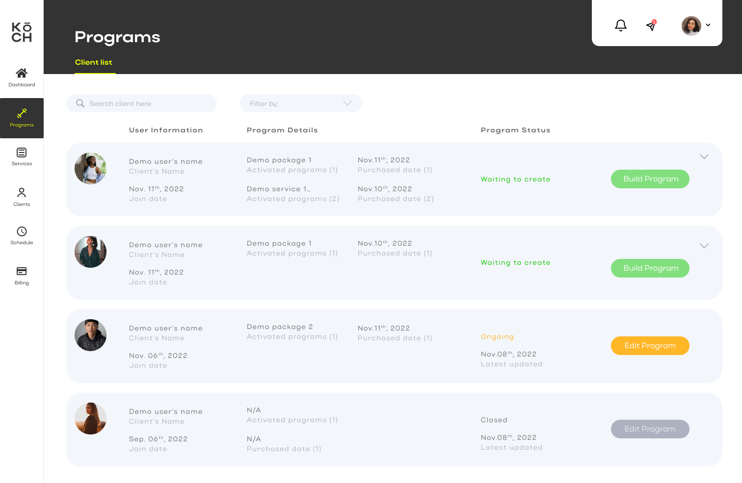 KōCH build program screen