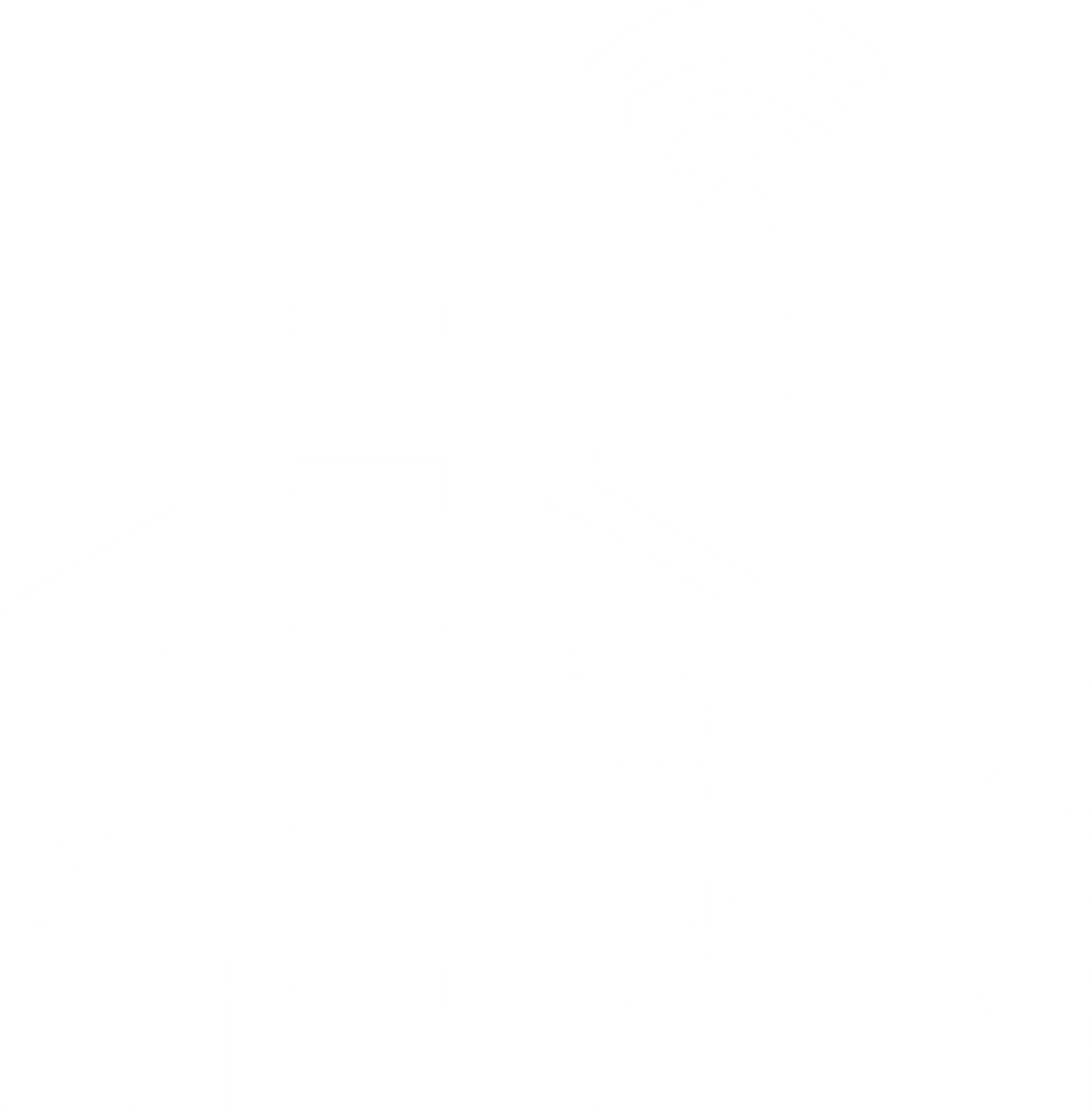 Simplified city skyline with buildings and a wireless signal icon above one building.