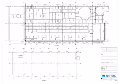 Detailed architectural floor plan with labeled rooms, measurements, and a TECHTURE logo in the bottom right.