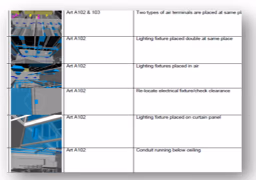 Blurry table showing electrical and lighting fixture designs with annotations and images.