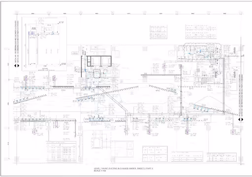 Architectural floor plan with detailed measurements and layout of a building section.