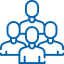 Simple line icon of four people representing a team or group.