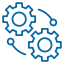 Two interconnected blue gears icon representing settings or integration.