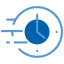 Stopwatch icon showing 12 o'clock and speed lines indicating fast timing.