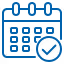 Blue calendar icon with a checkmark indicating a scheduled or confirmed date.