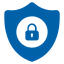 Blue shield icon with a locked padlock symbol representing security or protection.