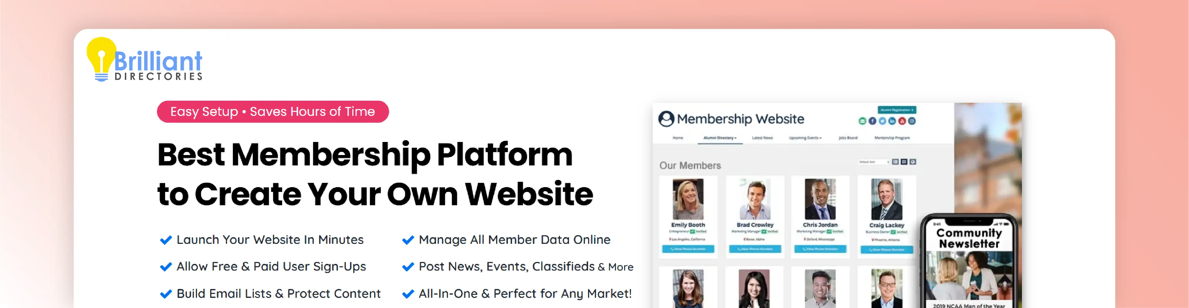 Brilliant Directories directory website builder for membership sites with listings, sign-ups, and content tools.