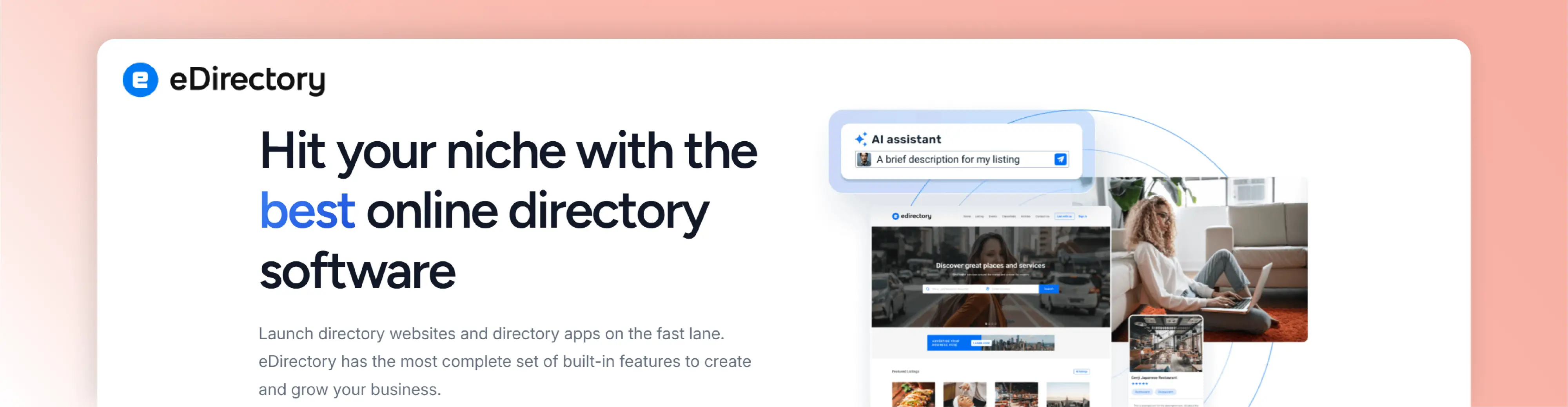 eDirectory directory website builder for online listings, templates, and directory management.