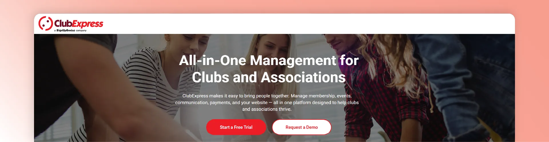 ClubExpress all-in-one management platform for clubs and associations with free trial and demo options.