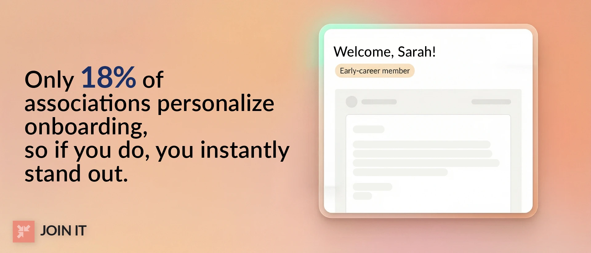 New member onboarding personalization statistic showing only 18% of associations personalize onboarding.
