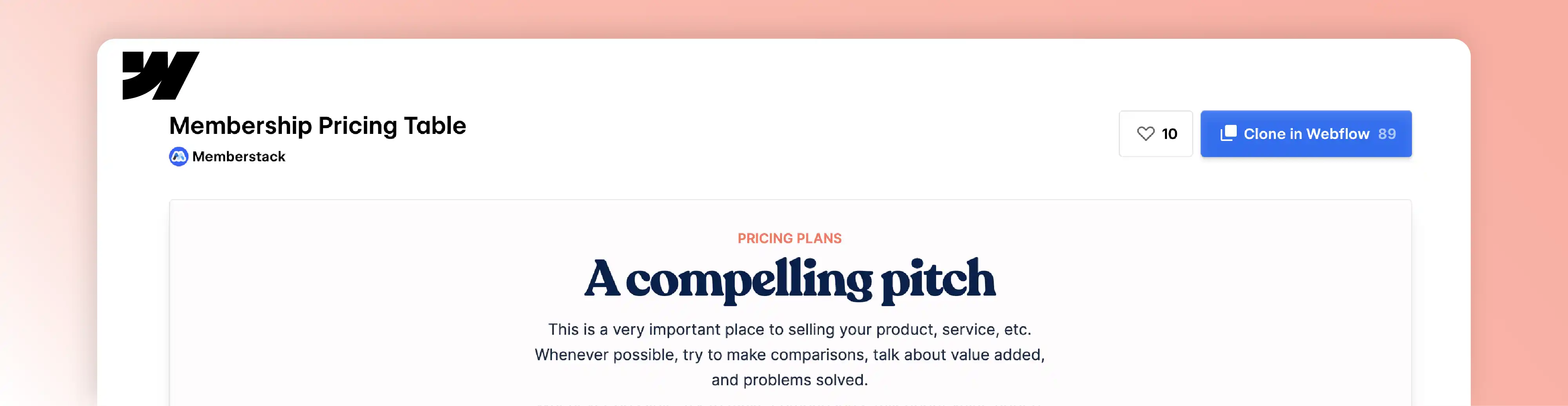 Memberstack membership website template example showing a pricing table layout and comparison-style design.