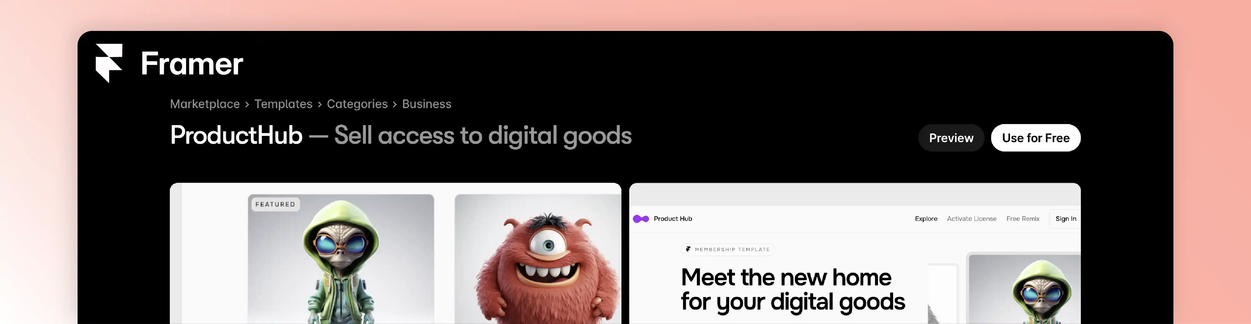 Framer membership website template example for selling digital goods with gated access and sign-in options.