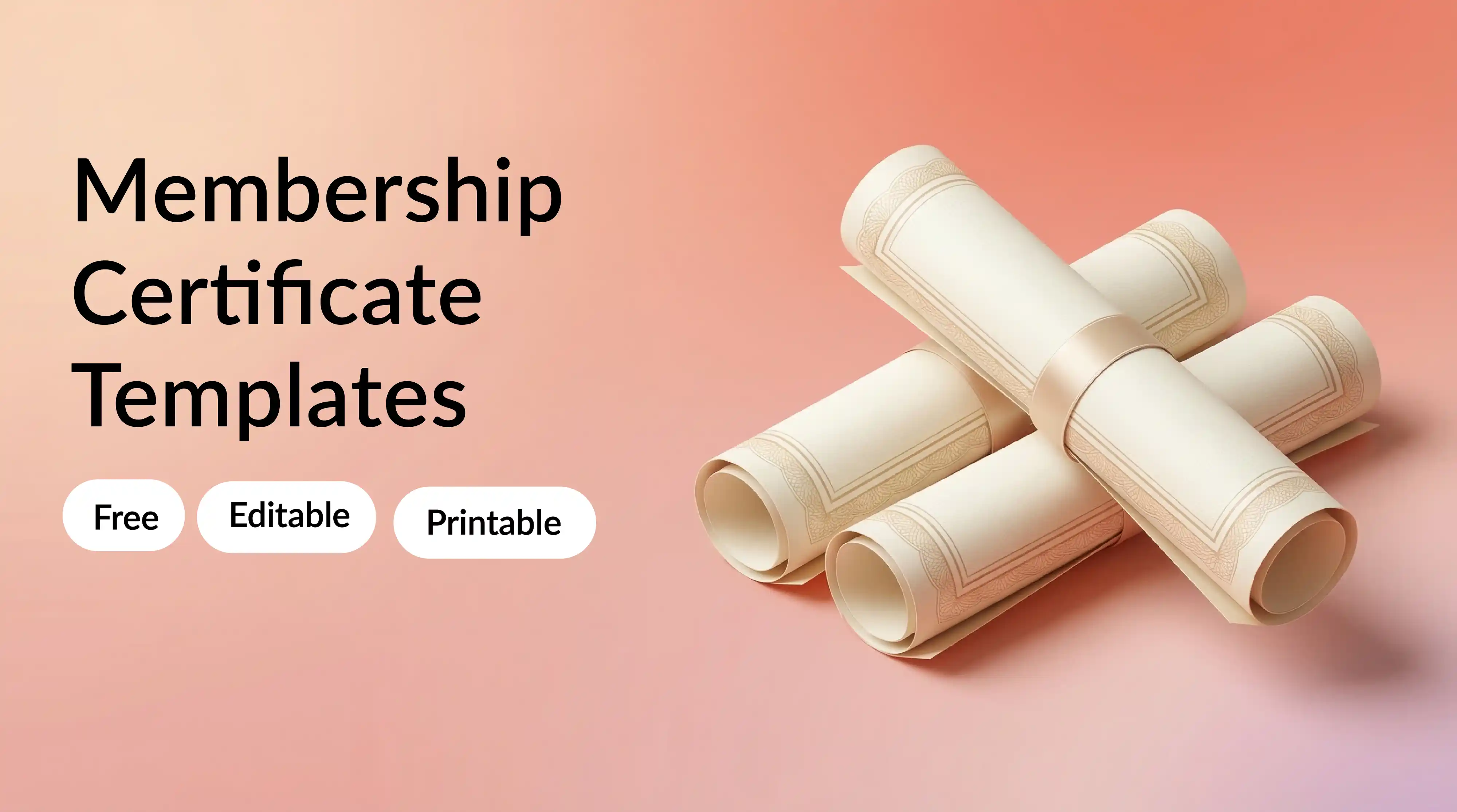 Membership certificate templates cover image with rolled certificates and free, editable, printable labels.