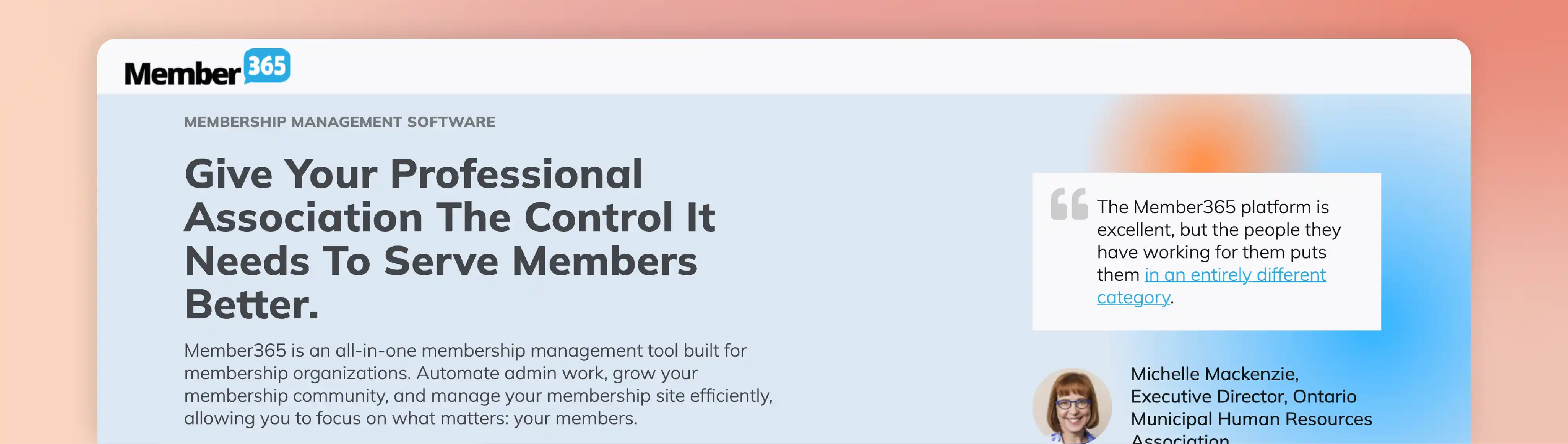 Member365 alumni management software example for associations with automation and member service tools.